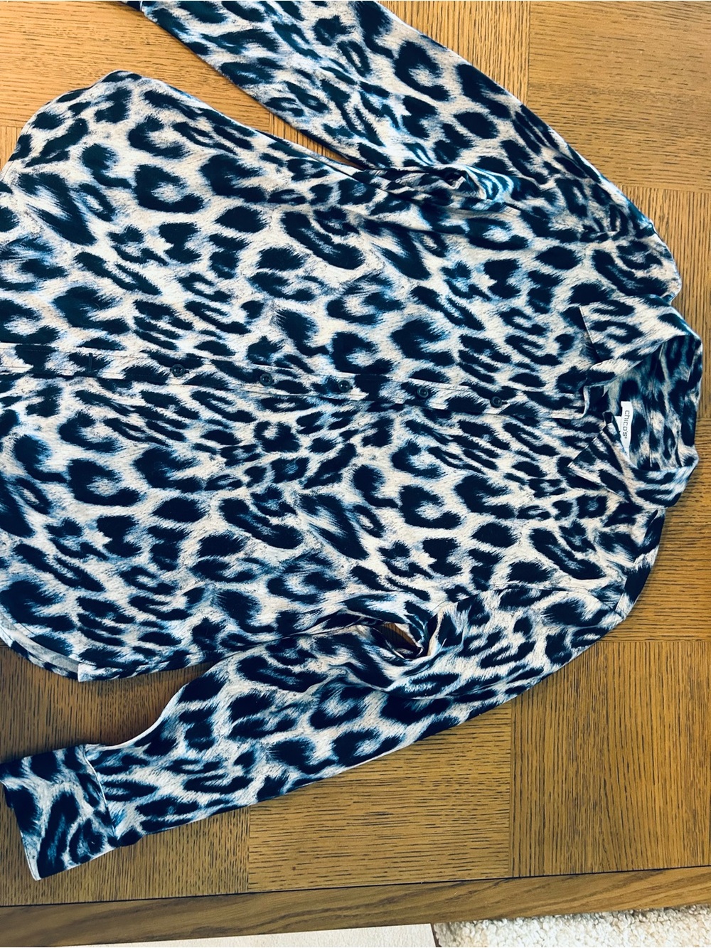 Chico's Blue and White Leopard Print Button-Up Blouse